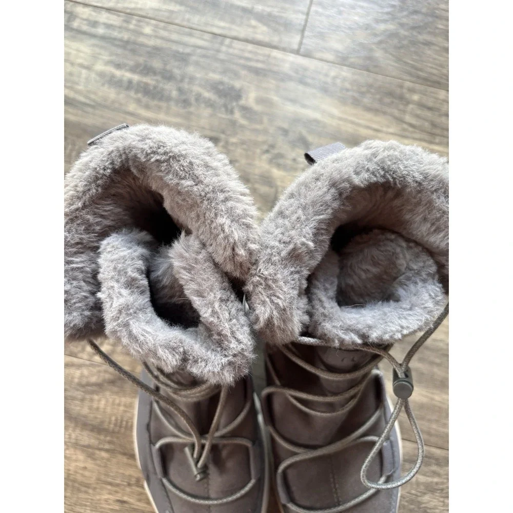 Ryka Aubonne Women's 7M Gray Bungee Snow Faux Fur Lined Ankle Walking Boots
